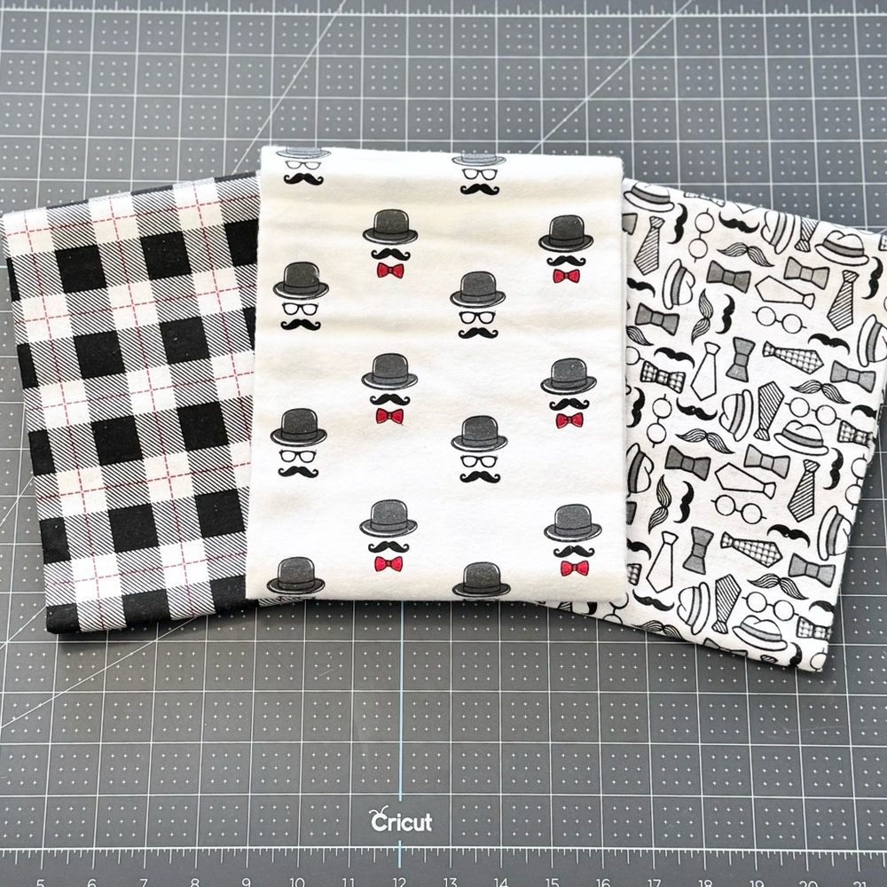 New HUDSON BABY Mustache Boys Black White Receiving Blankets - LOT of 3 (Cotton)